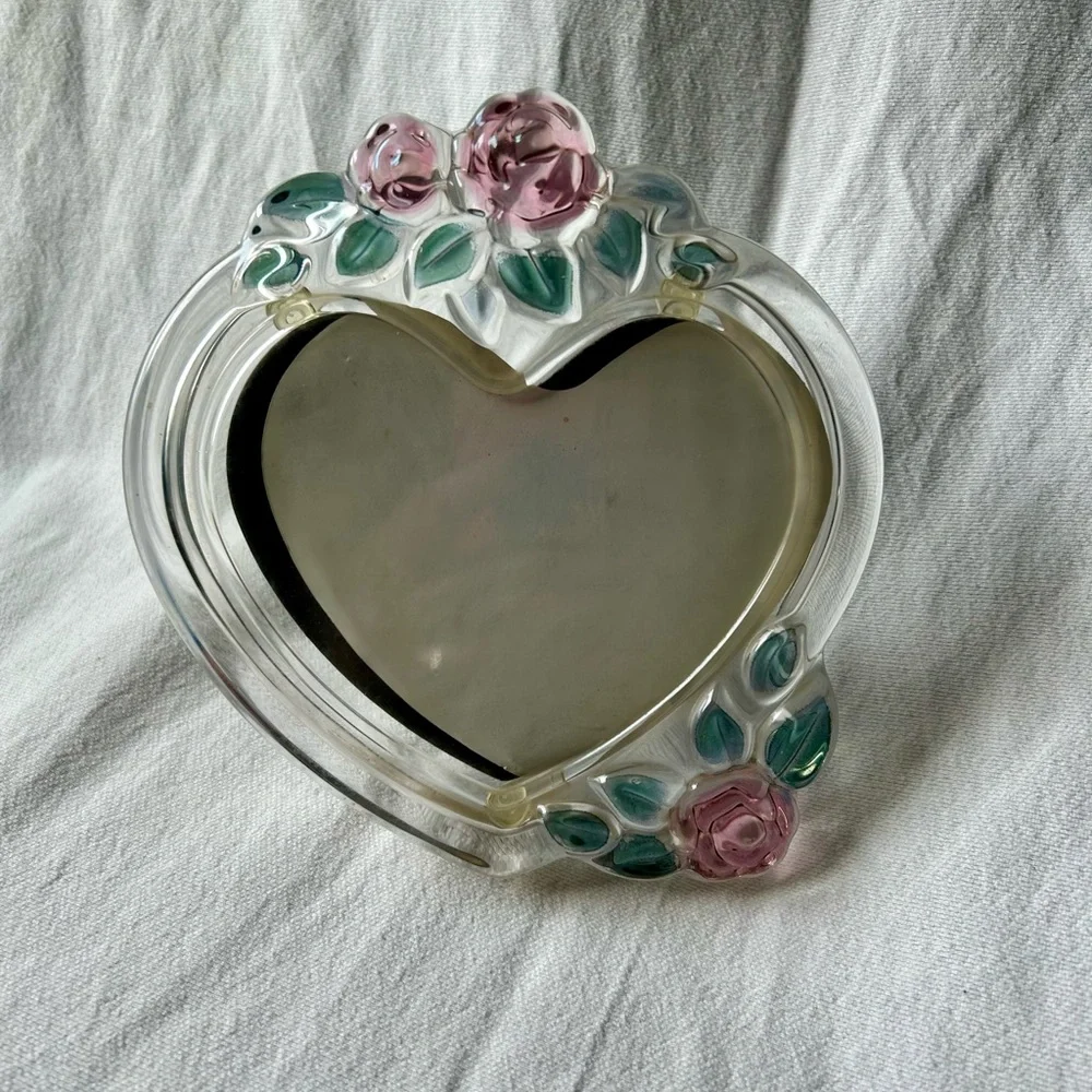Mikasa Carmen Heart Shaped Picture Frame 90s Crystal Vintage Photo Glass Floral